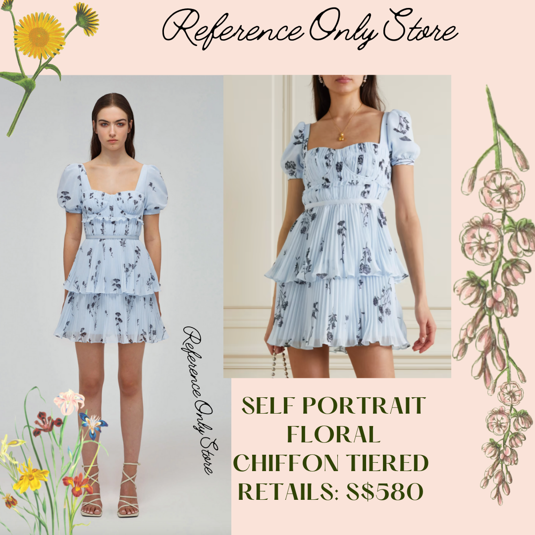 Readystock! SP Blue Floral Silhouette Chiffon Tiered Mini Dress
