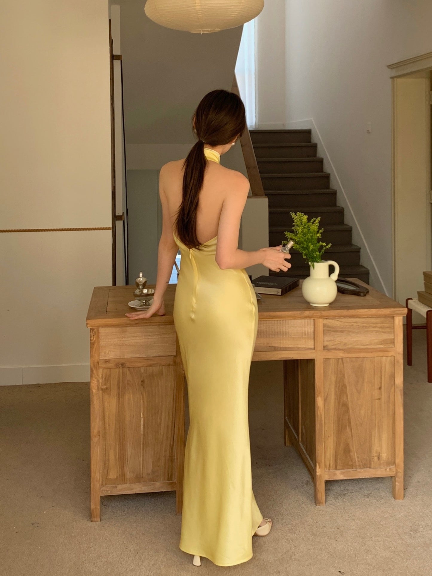 Mneme Citrine Maxi Qipao Dress