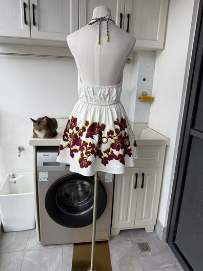 AM Autumn Garden Halter cotton mini dress