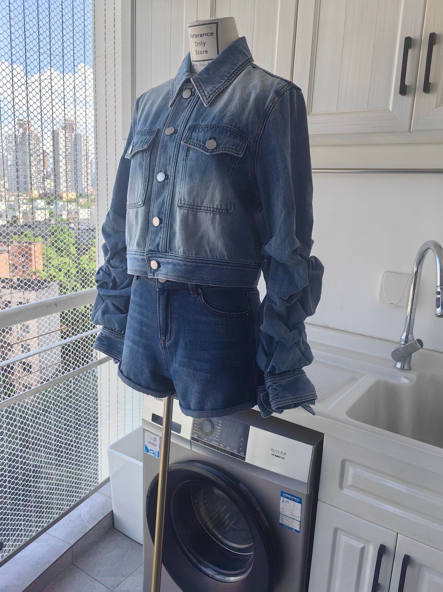 AO Tiff Denim Cotton Jacket w/ Bow Sleeves / maggie shorts