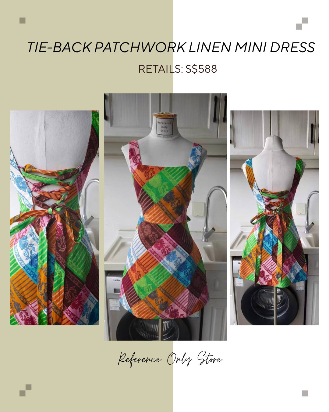 AM Tie back patchwork linen mini dress