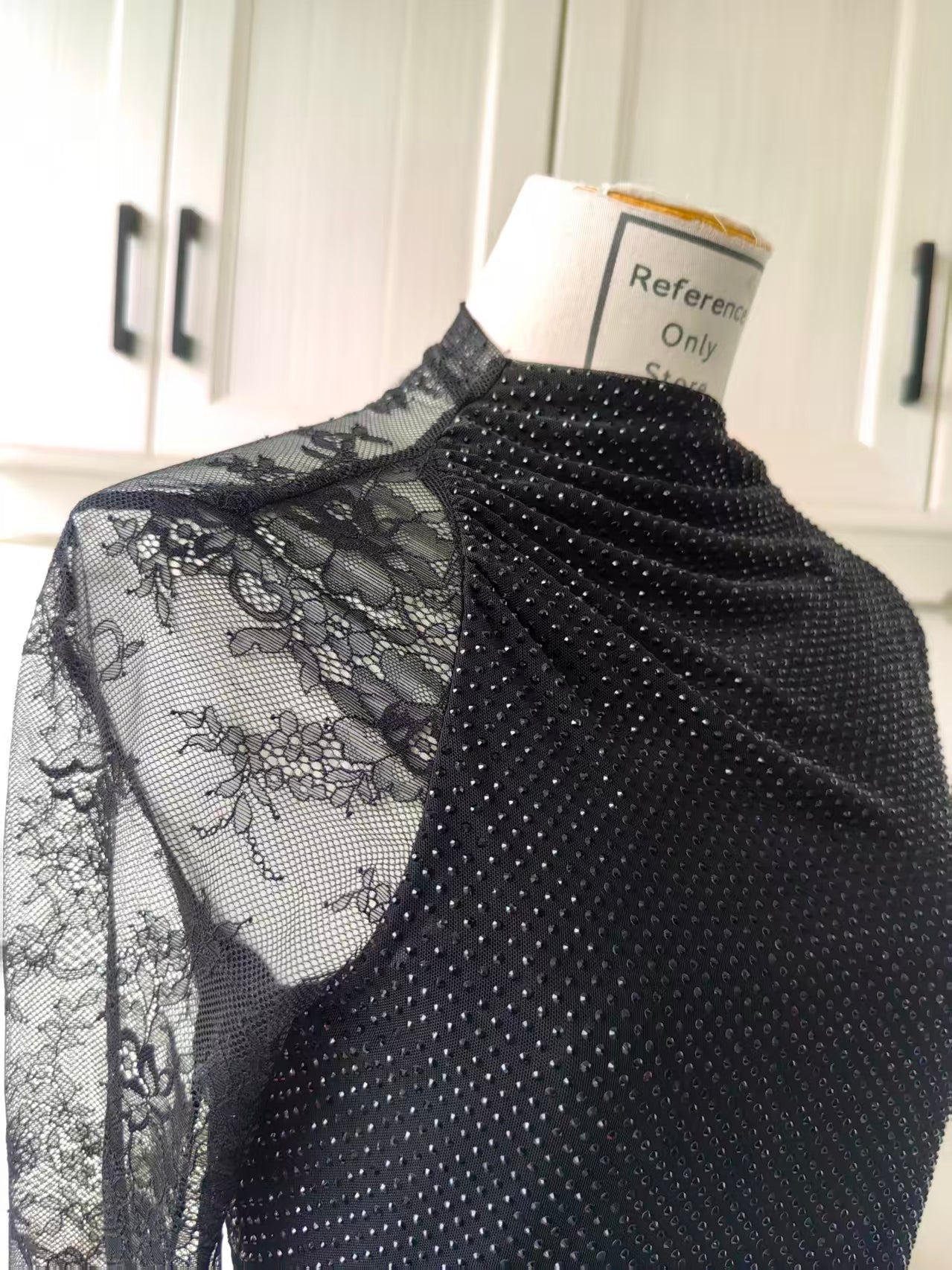 SP black rhinestone mesh cut out lace mini dress