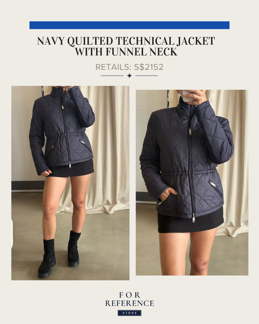 Leacroft navy quilted technica jacket with funnel neck