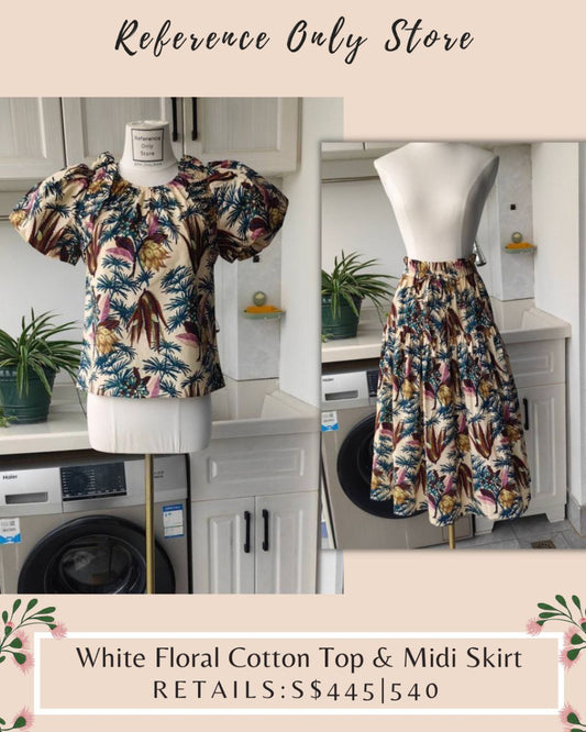UJ White Floral Cotton Top & Skirt