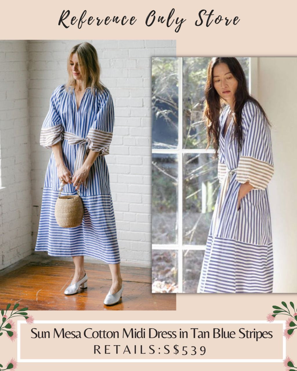 Ap Sun Mesa Cotton Midi Dress in Tan Blue Stripes