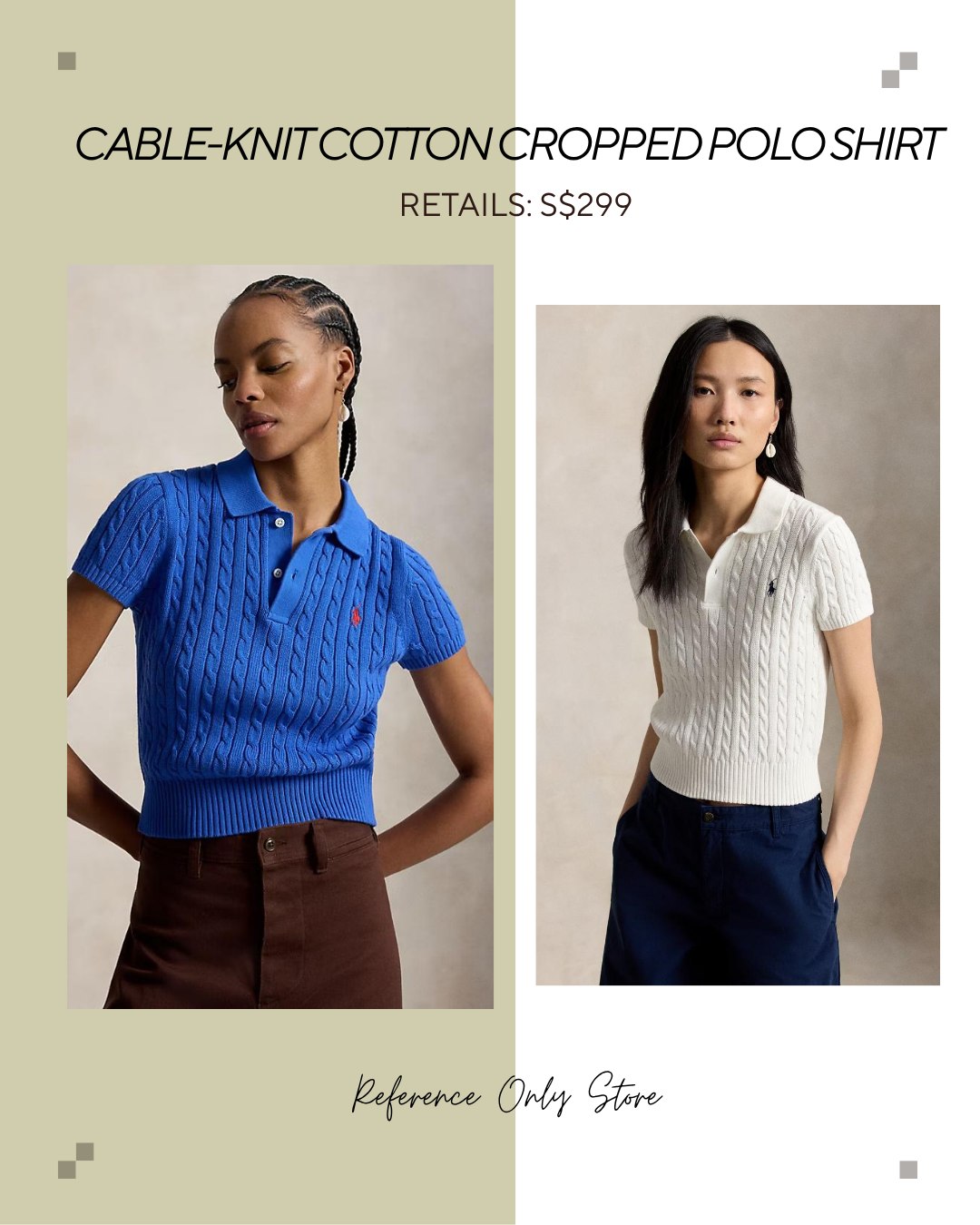 RL Cable knit cotton cropped polo shirt