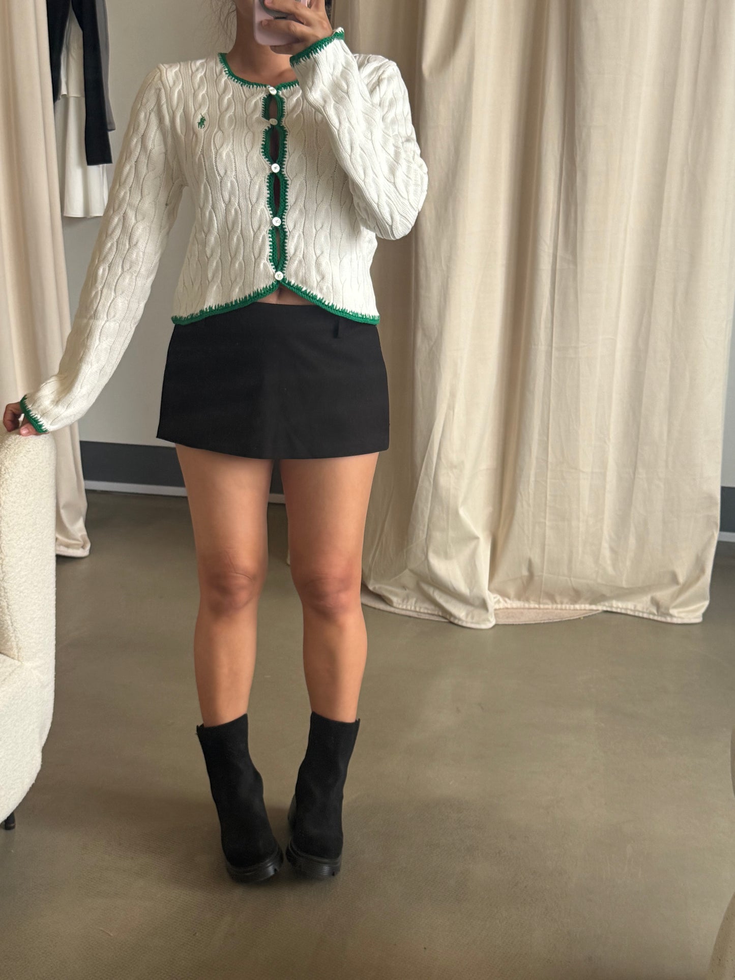 RL Cable knit cropped cotton cardigan