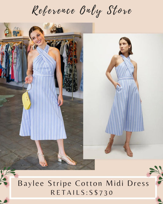 Vb Baylee Blue Stripe Cotton Midi Dress