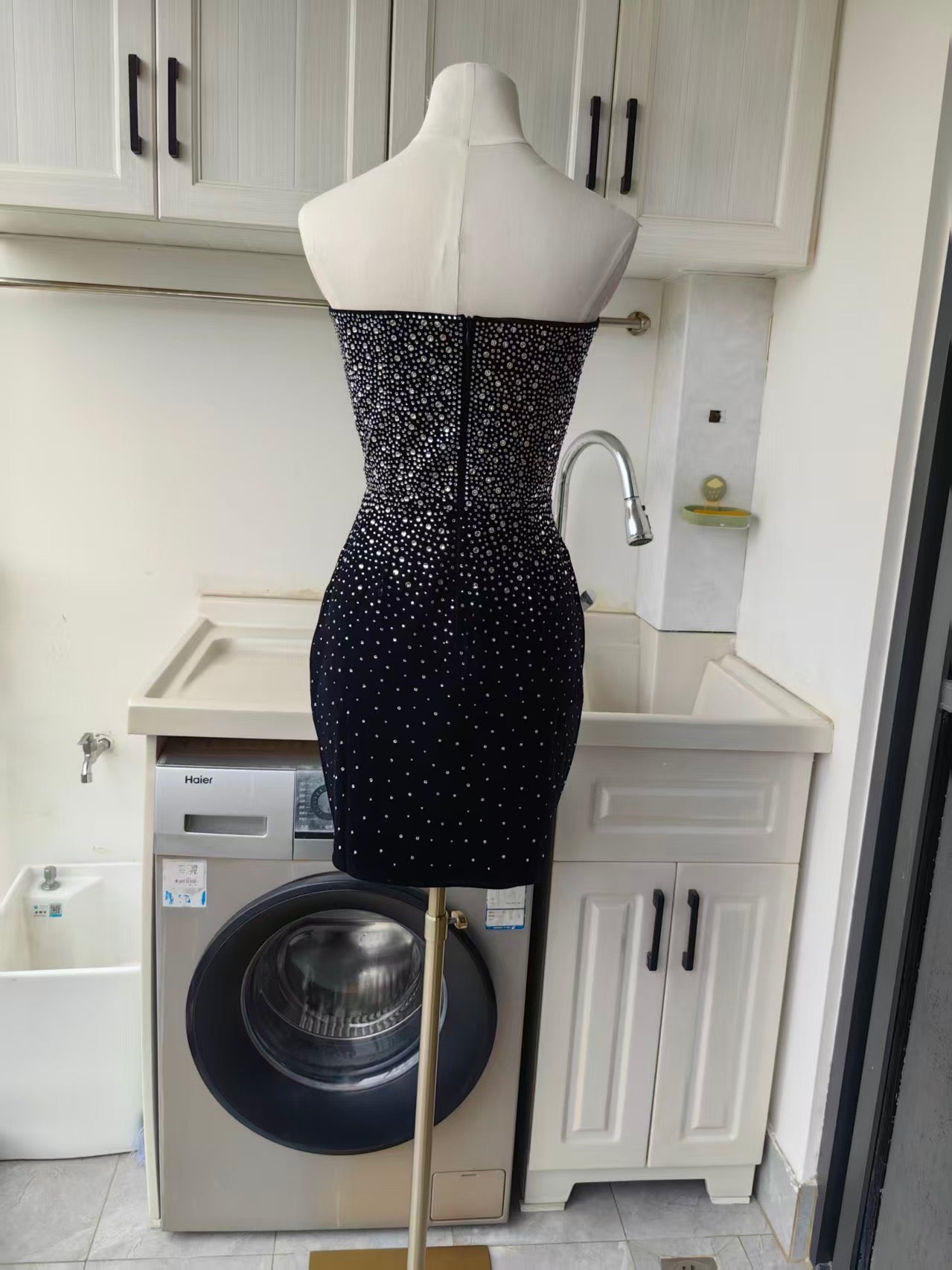 AP Strapless sweetheart. Crystal velvet mini dress