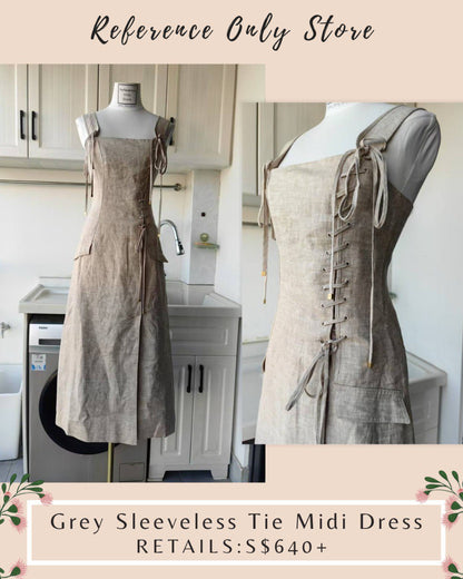 AJ linen natural color sleeveless midi dress