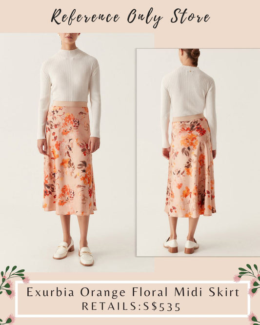 Aj Exurbia Orange Floral Midi Skirt