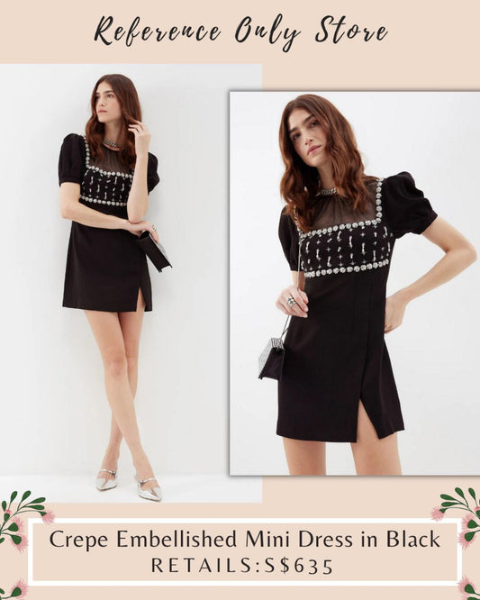 Sp Crepe Embellished Mini Dress