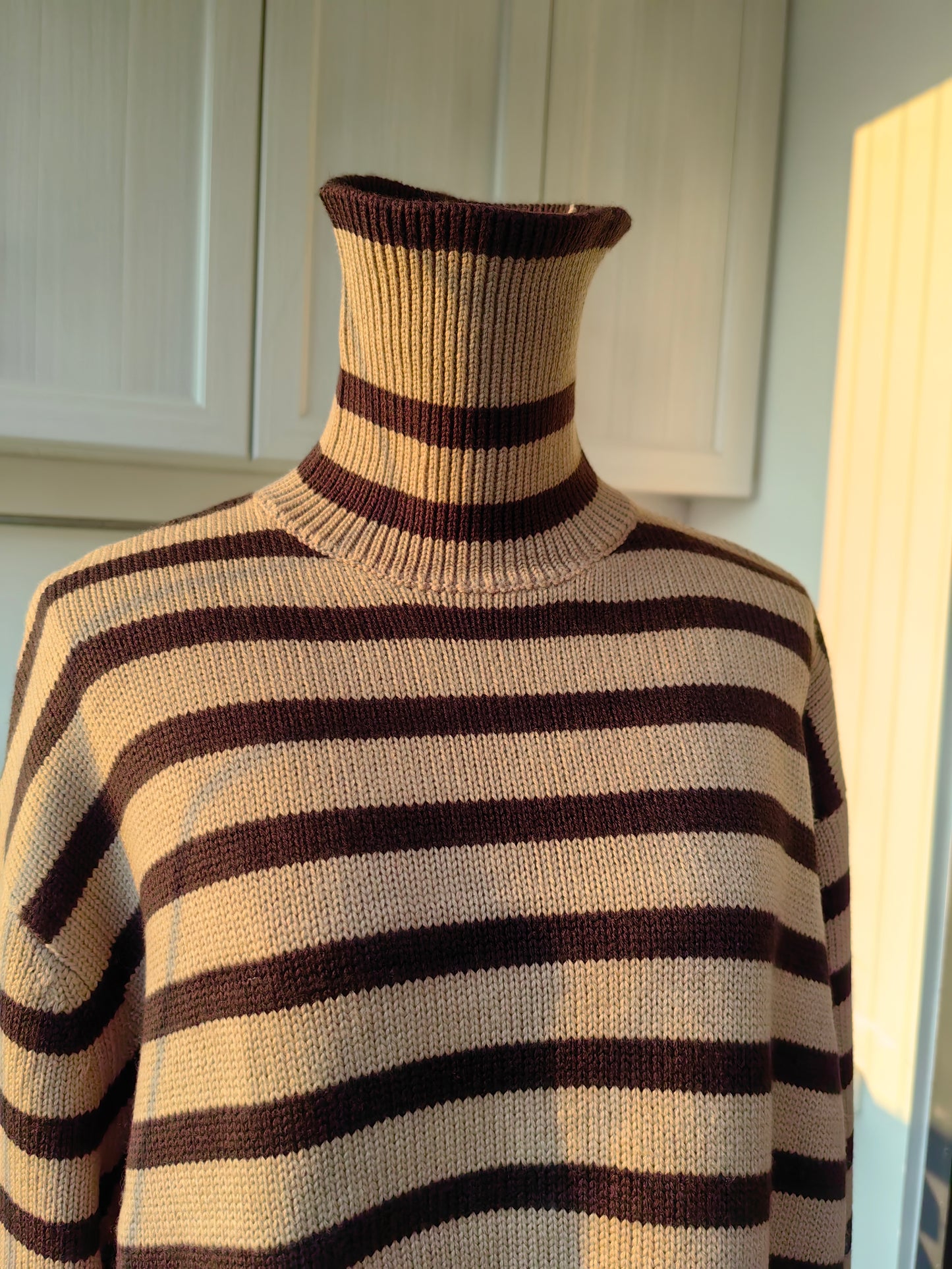 Tot Signature Stripe Turtleneck Wool Cotton Sweater