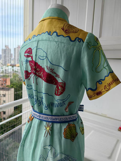 AM surrealist summer linen midi shirt dress