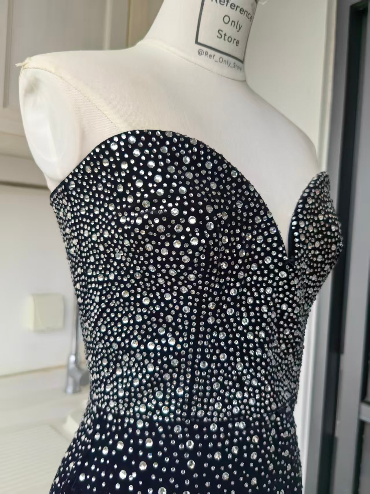 AP Strapless sweetheart. Crystal velvet mini dress