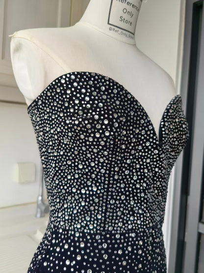 AP Strapless sweetheart. Crystal velvet mini dress