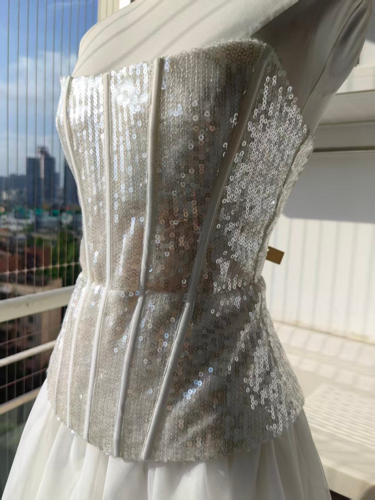 BC White/ black sequin lace peplum tulle mini dress