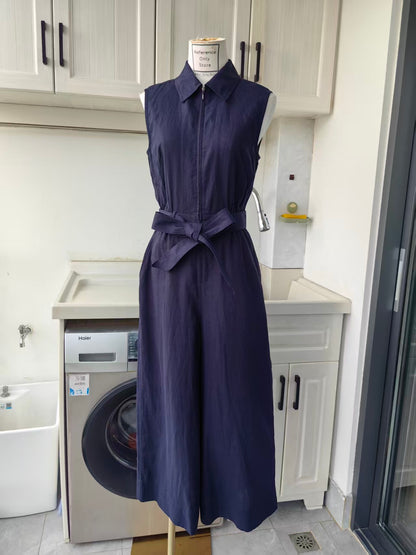 ME Sleeveless cropped linen viscose jumpsuit