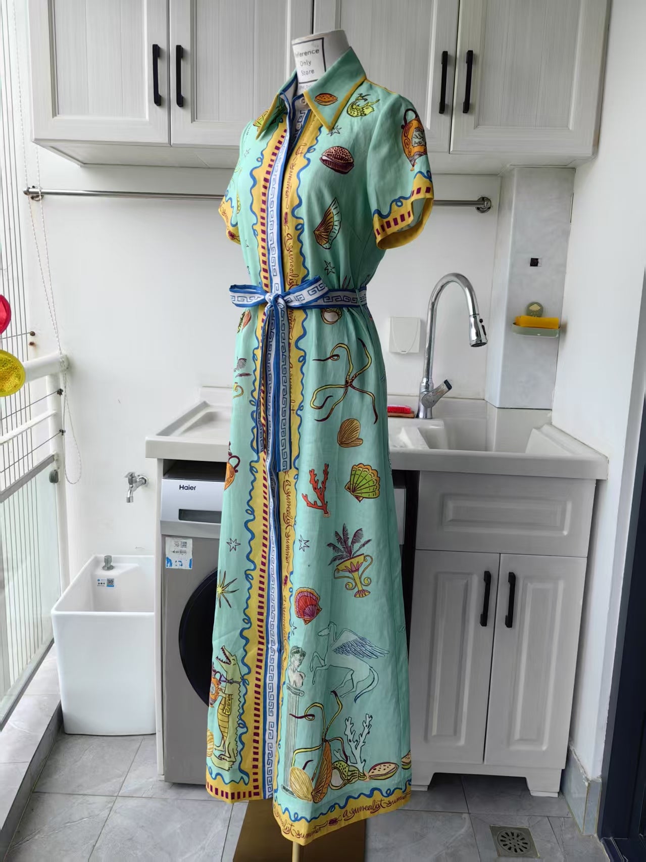 AM surrealist summer linen midi shirt dress
