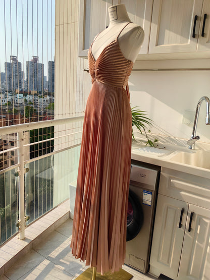 alc aries maxi dress A.L.C. - Riviera Satin Pleated Aries Maxi Dress