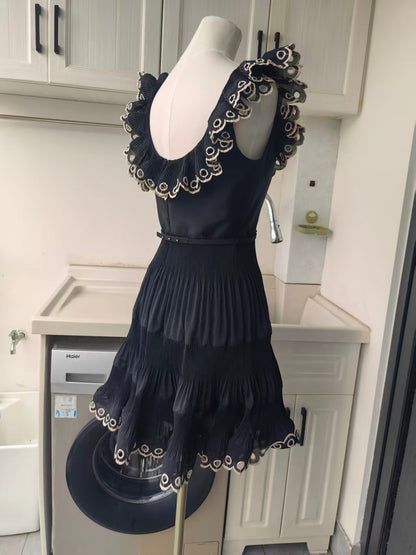 054Zm embroidered frilled mini dress