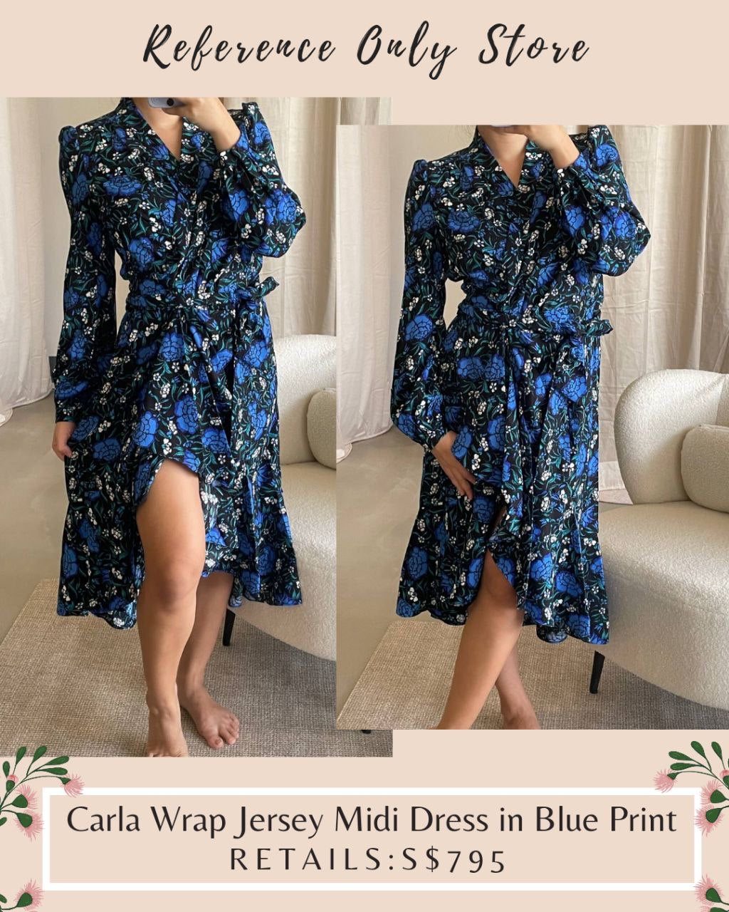 DVF Carla Wrap Midi Blue Print Dress