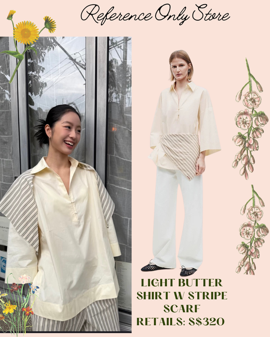 EDI Light Butter yellow cotton shirt w stripe scarf