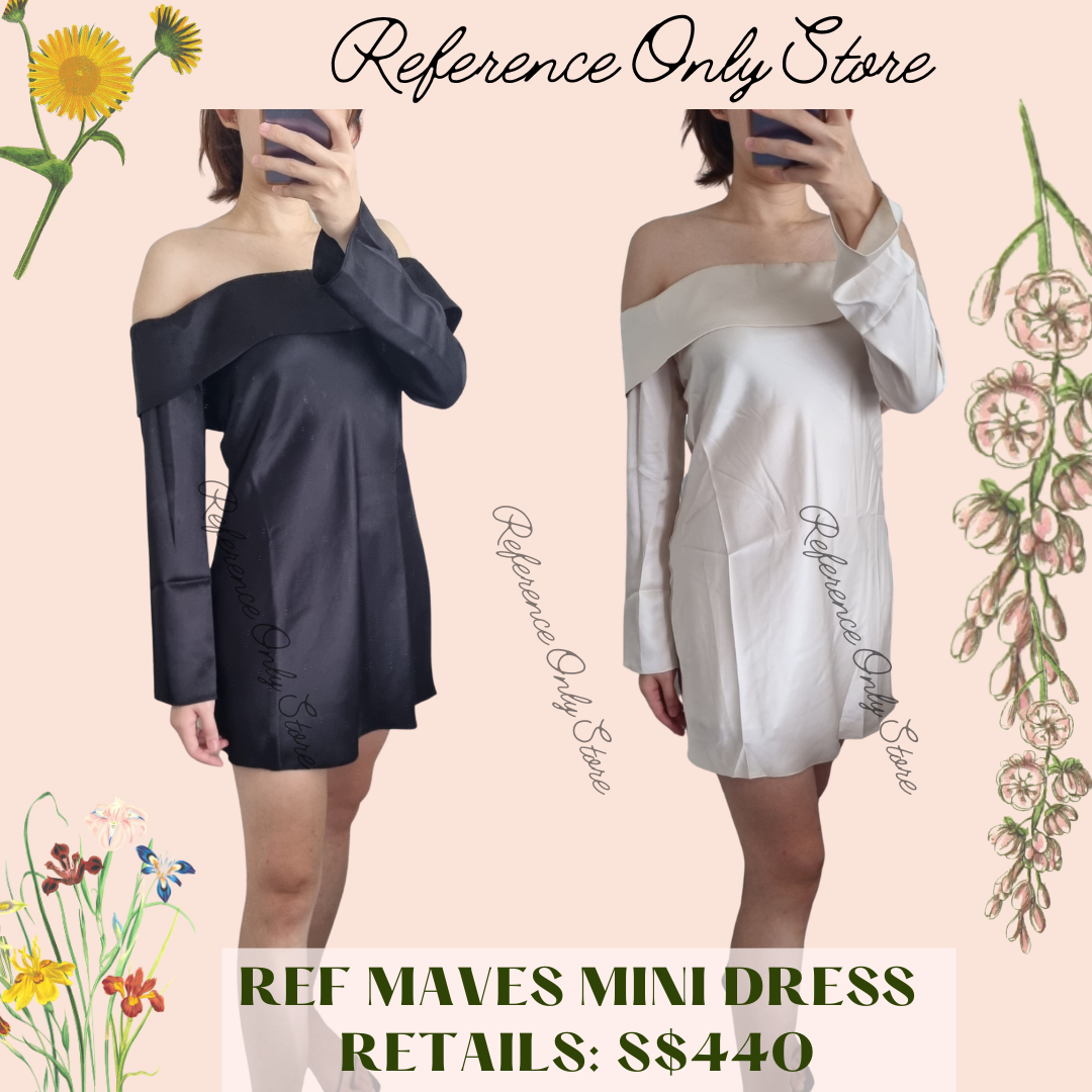 Ref Maves Mini Off Shoulder Dress in Black and Champagne