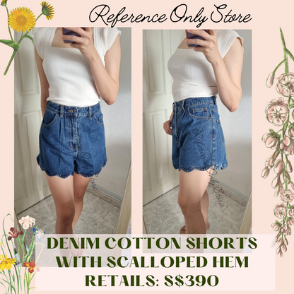 SP denim cotton Shorts with scalloped hem