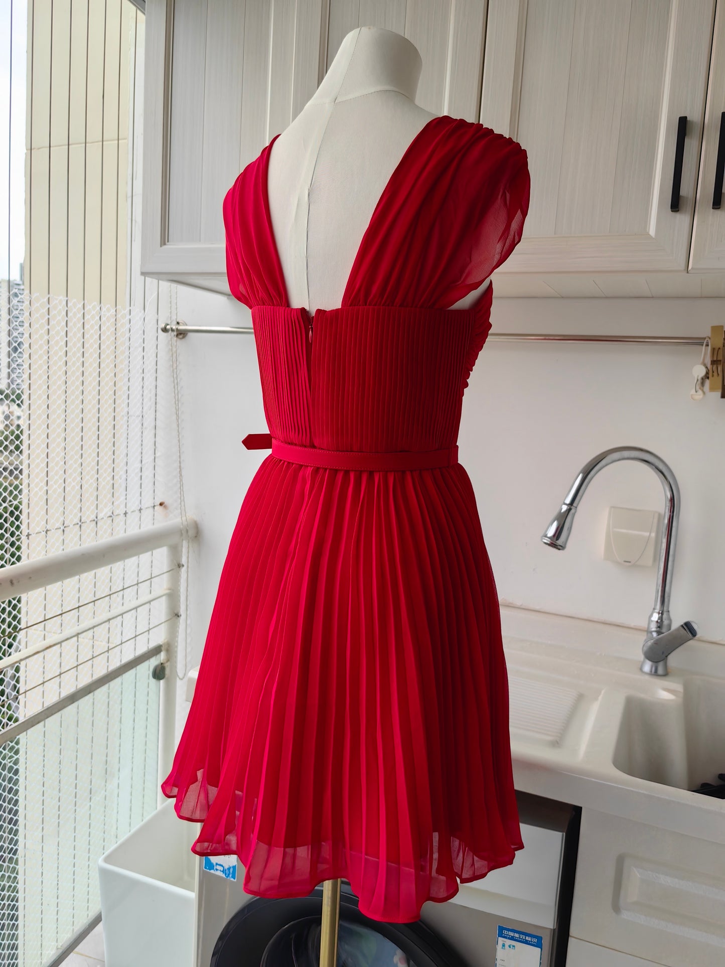 SP red chiffon off shoulder mini dress