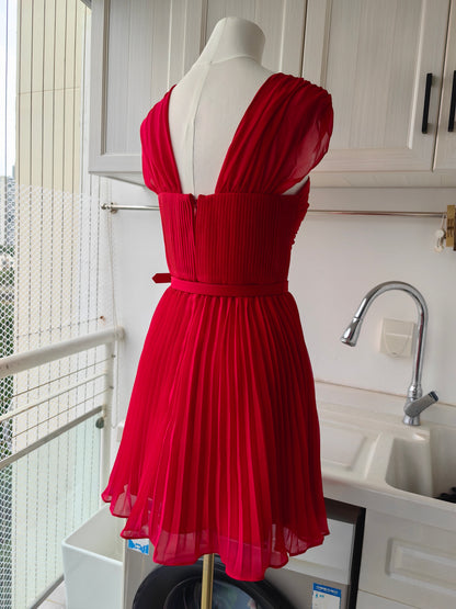 SP red chiffon off shoulder mini dress