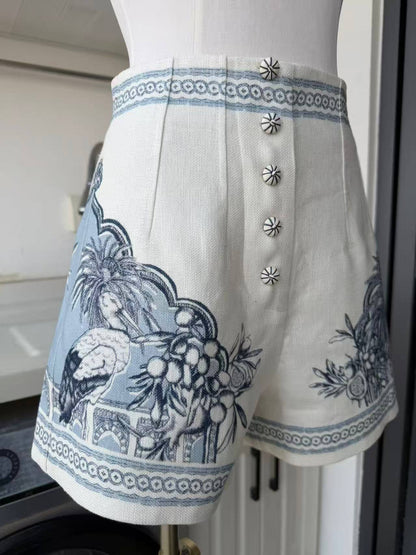 AM cream ramie meadow blouse & shorts