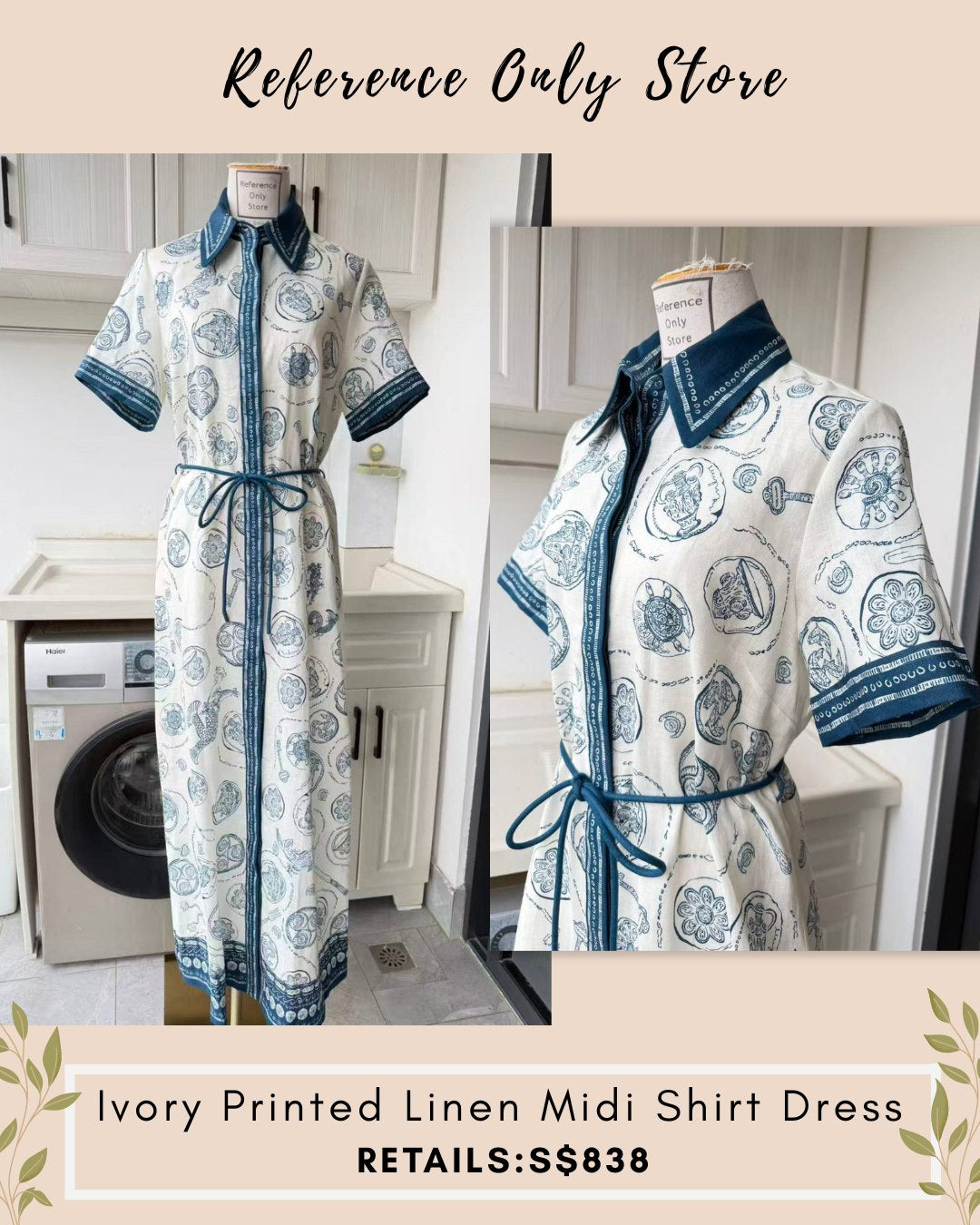 AM Ivory printed linen midi dress