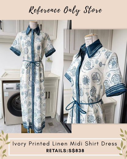 AM Ivory printed linen midi dress