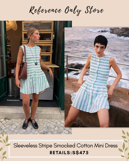 SG Sleeveless stripe smocked cotton mini dress