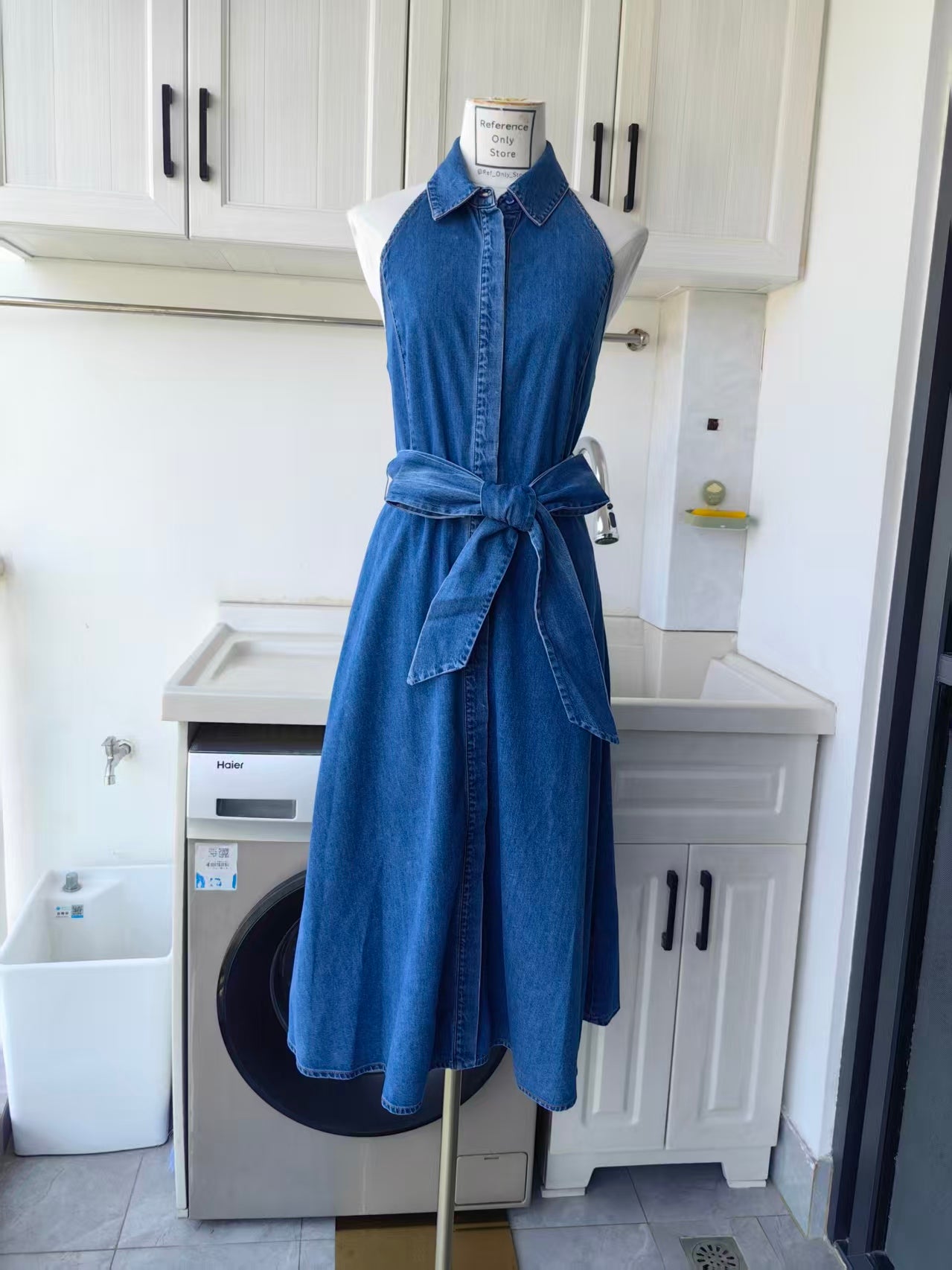 AO Chassidy chambray cotton midi dress halter