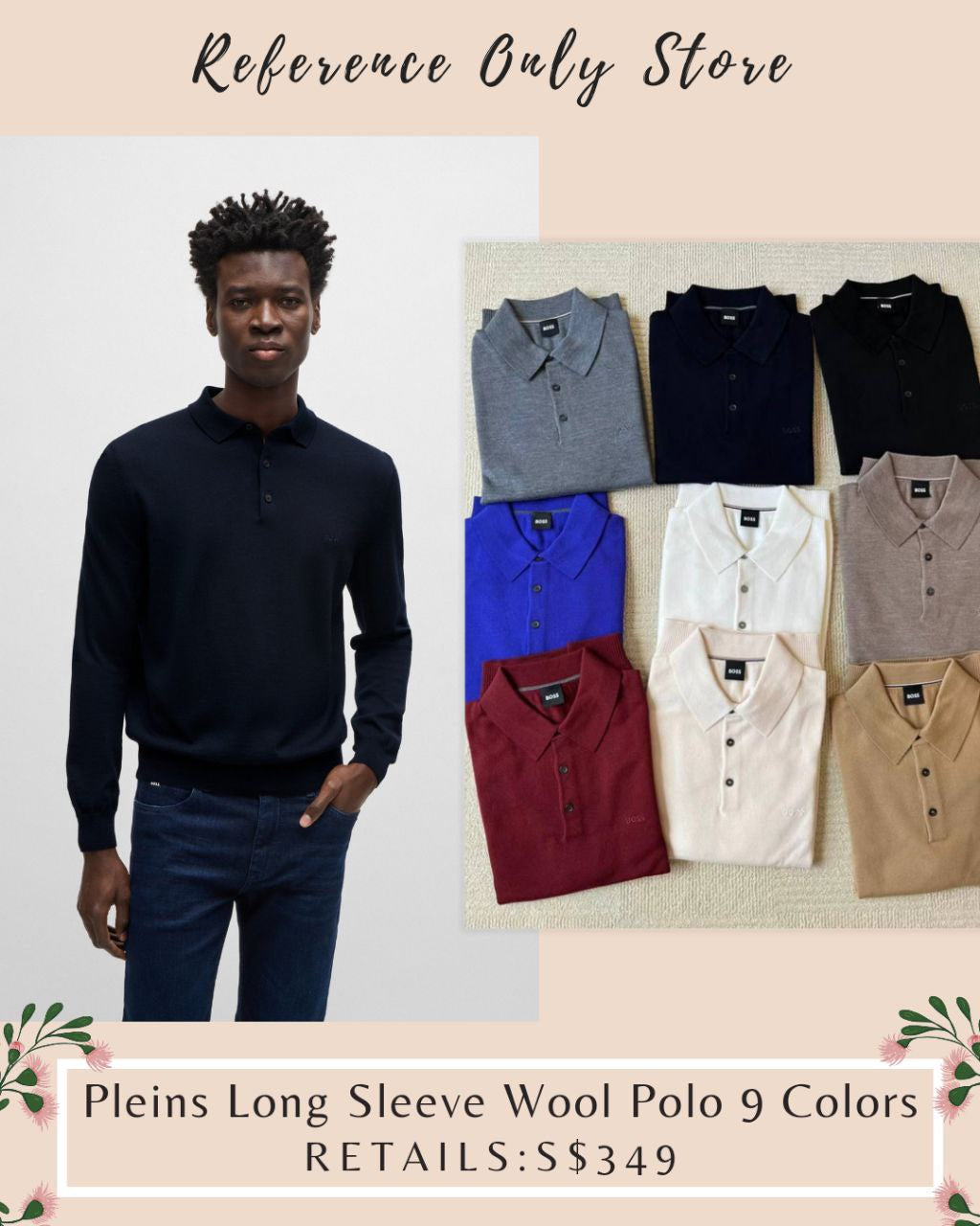 BSS Men's Pleins Long sleeve wool polo in 9 colors