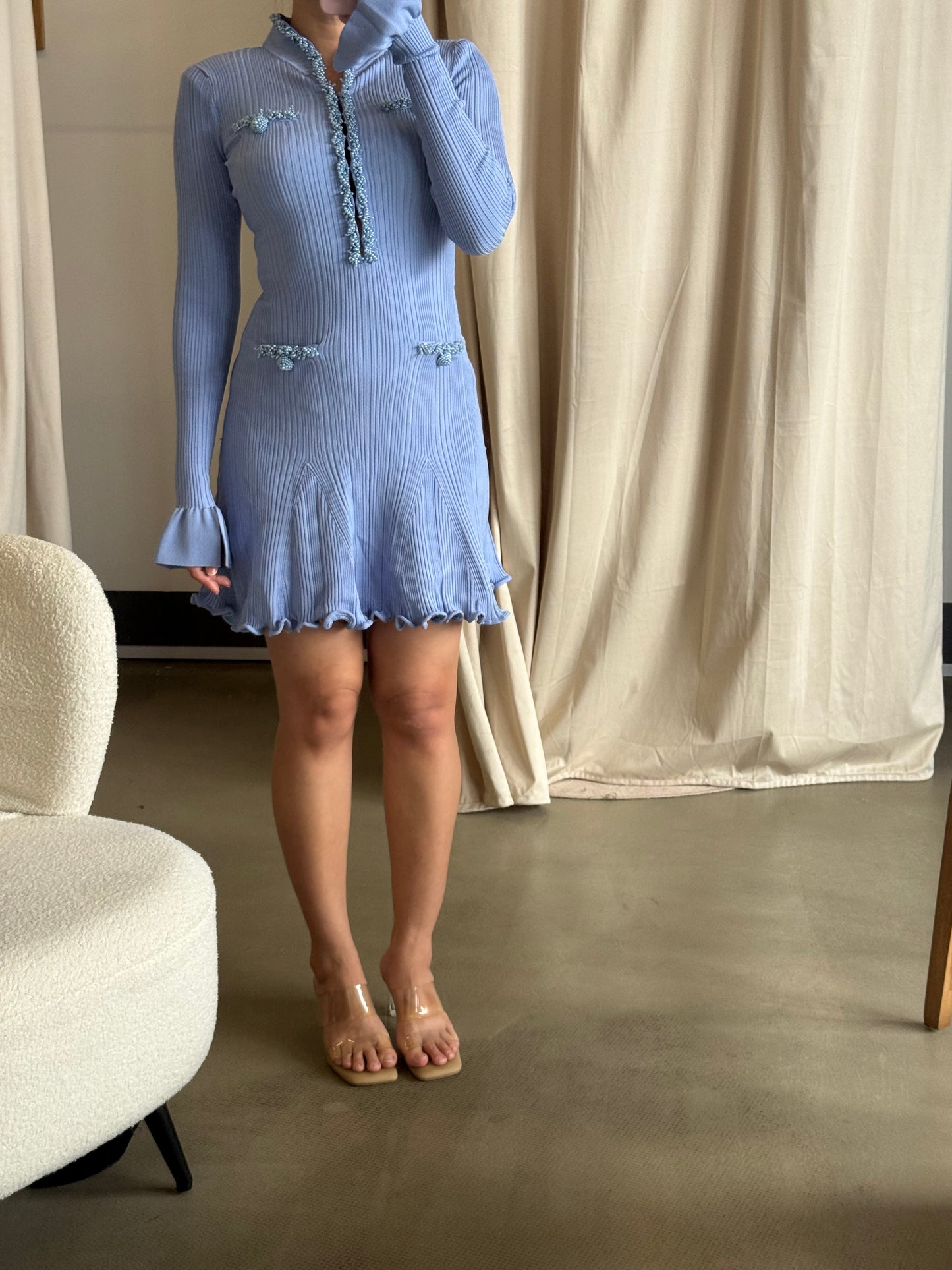 SP Blue Pearl Knit viscose blend mini dress
