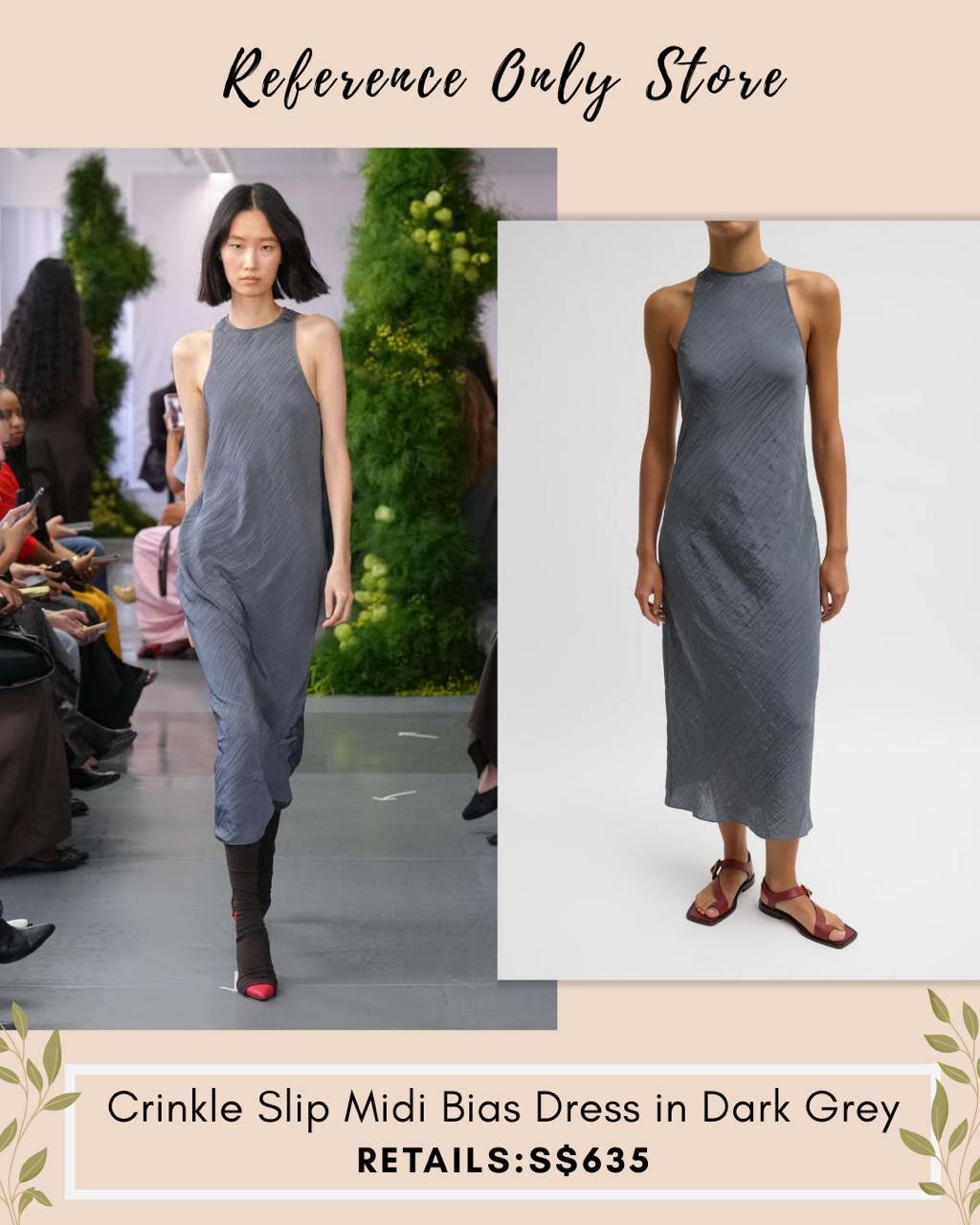 TB Crinkle slip bias midi dressing in dark grey