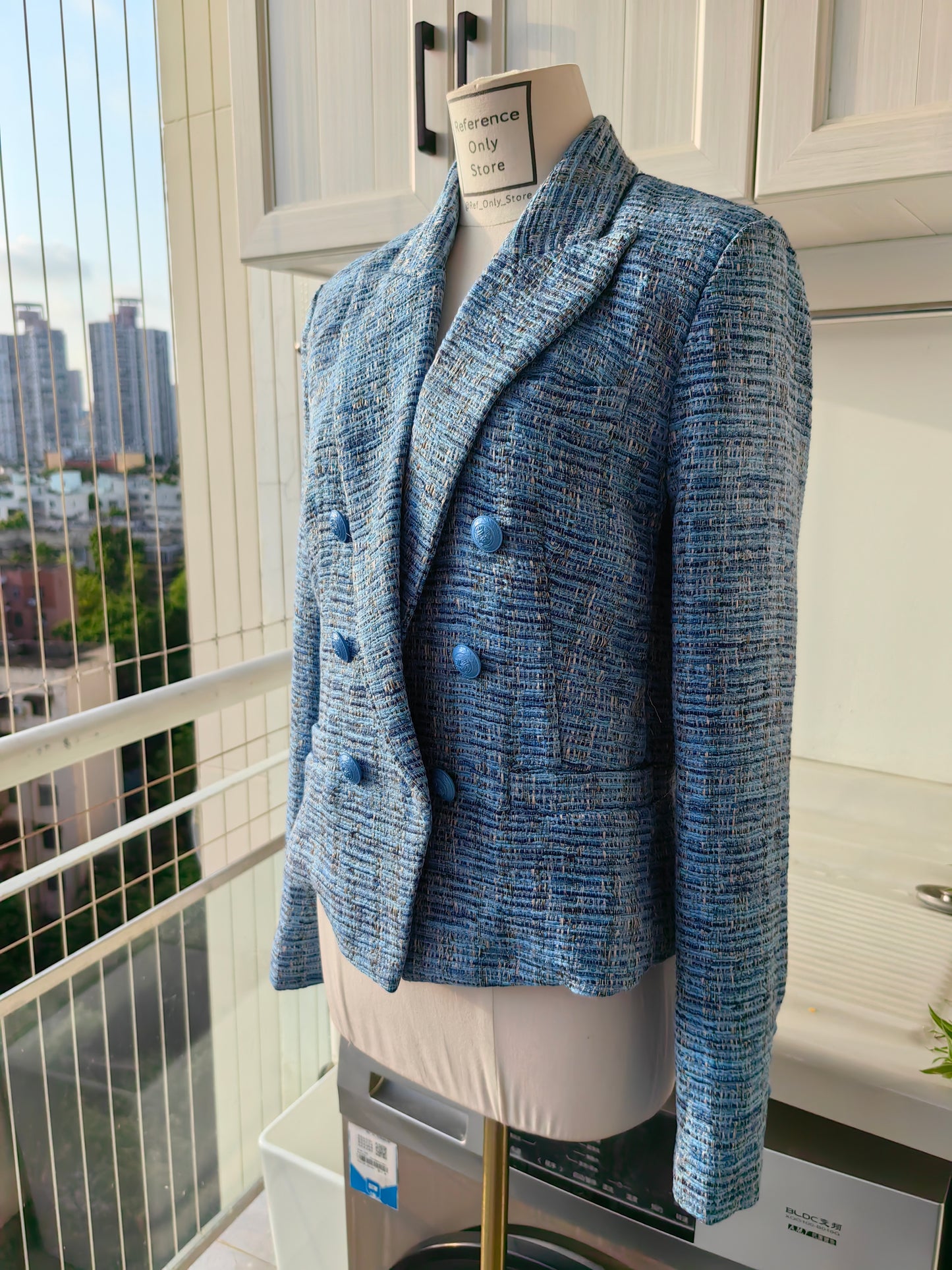 LG Brooke Blue Double Breasted Cotton Blend Tweed Jacket