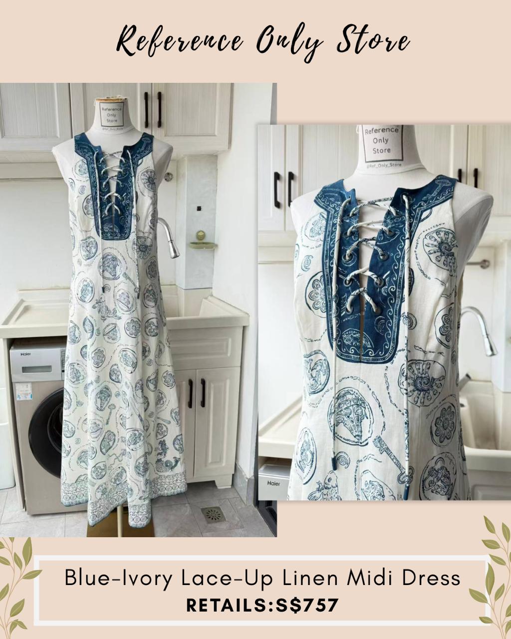 AM Blue Ivory lace up midi dress