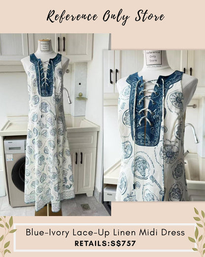 AM Blue Ivory lace up midi dress