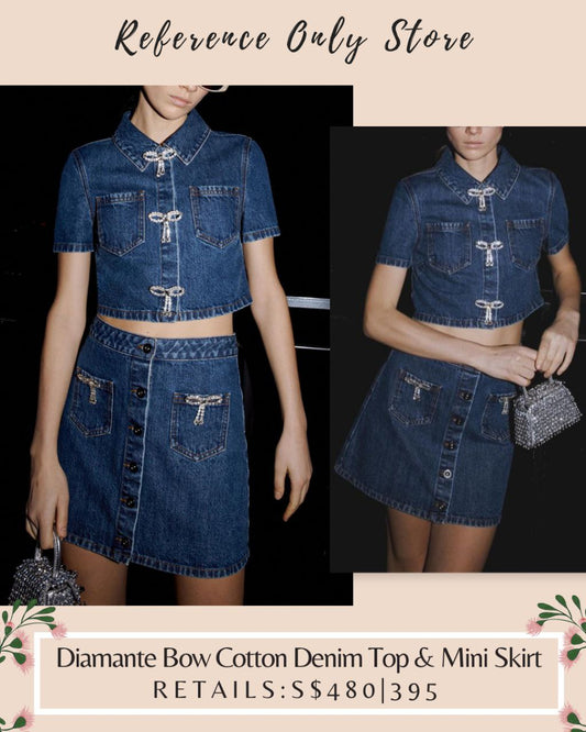 SP Diamanté bow denim top & mini skirt