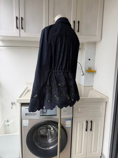 VB Indigo eyelet cotton top, pants and jacket