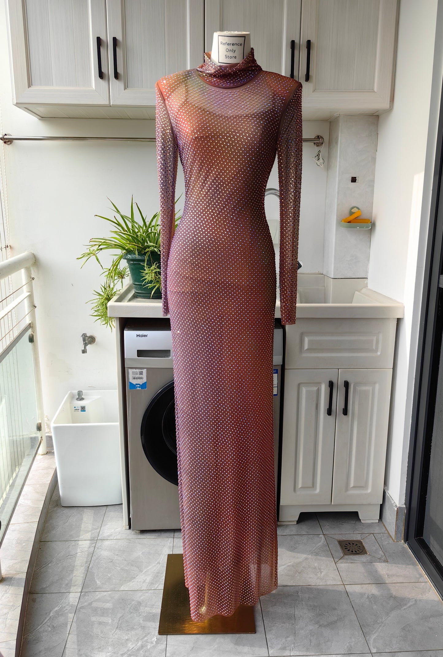 SP Iridescent Printed Rhinestone Maxi Dress