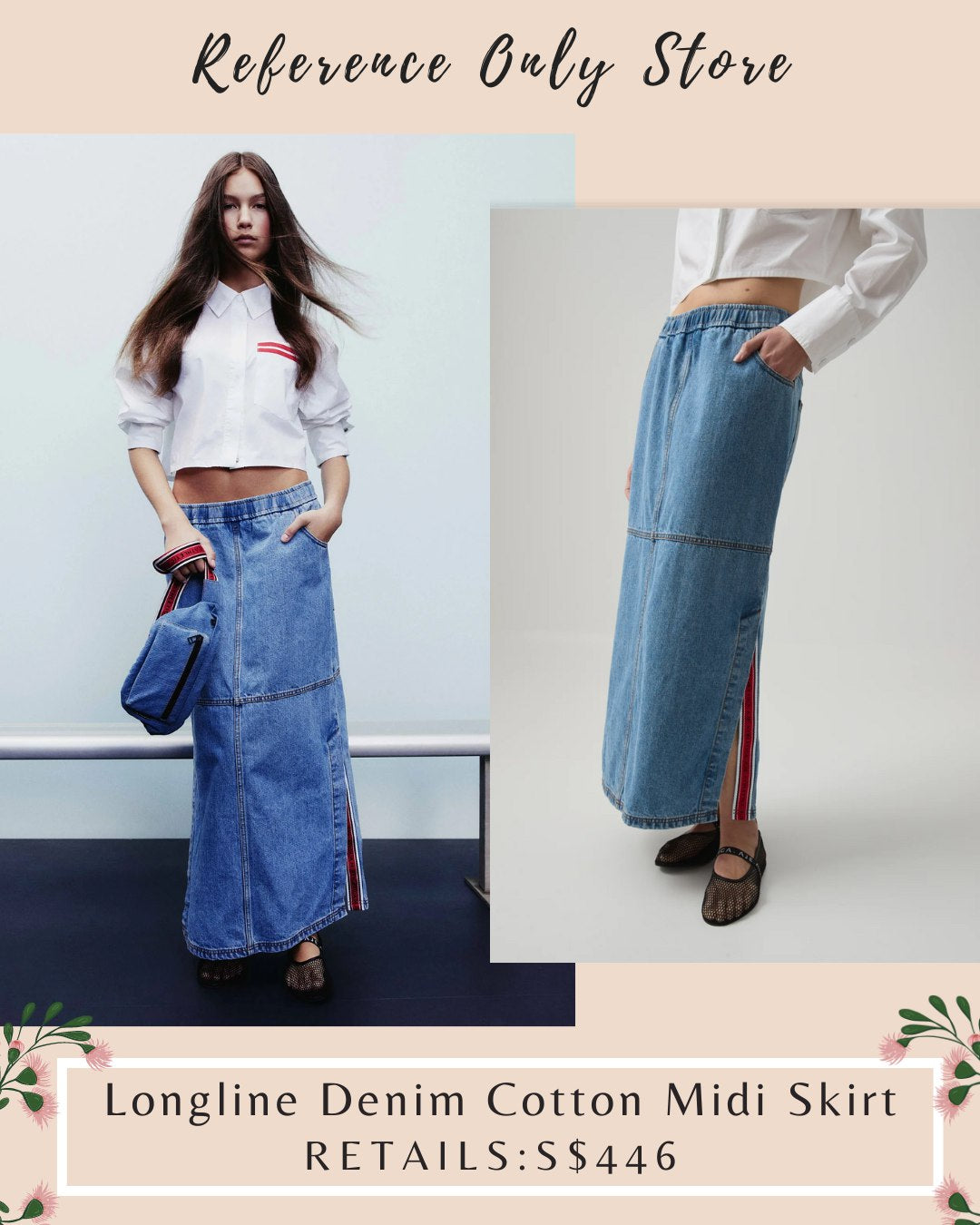 AJ Longline denim midi skirt