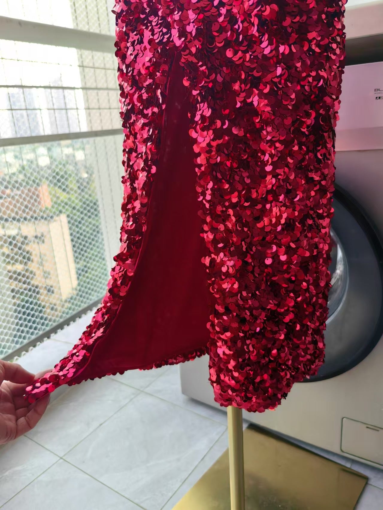 SP Red 3D Sequin Midi dress and top