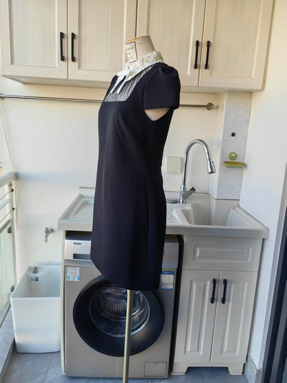 SP Black crepe bow collar mini and midi skirt