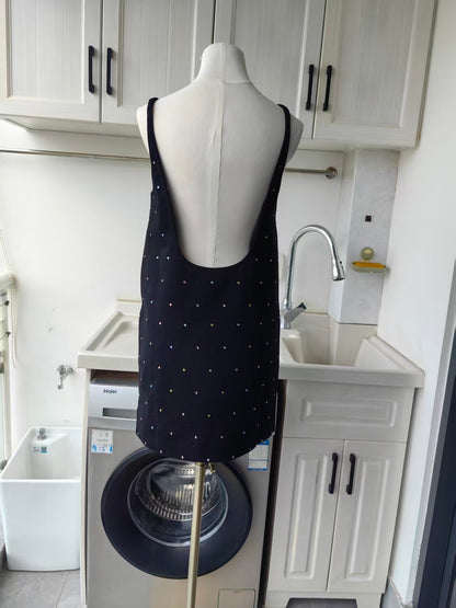 AM Black crystal embellishment cotton mini dress