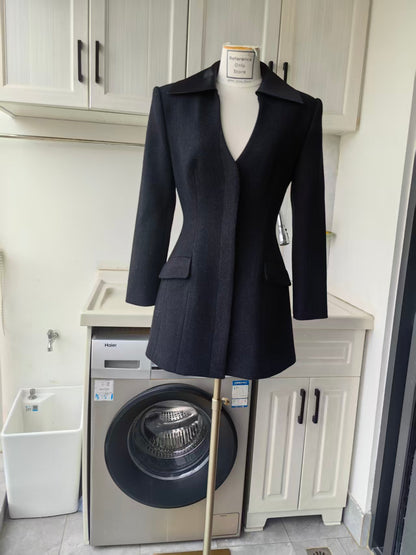 SP Black Wool blend double breasted coat